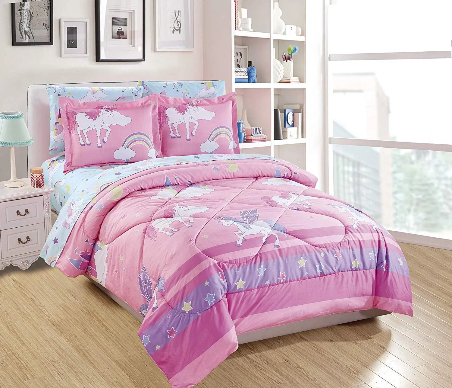 7 Piece Comforter Bedding Set for Girls in a Bag with Sheet Set