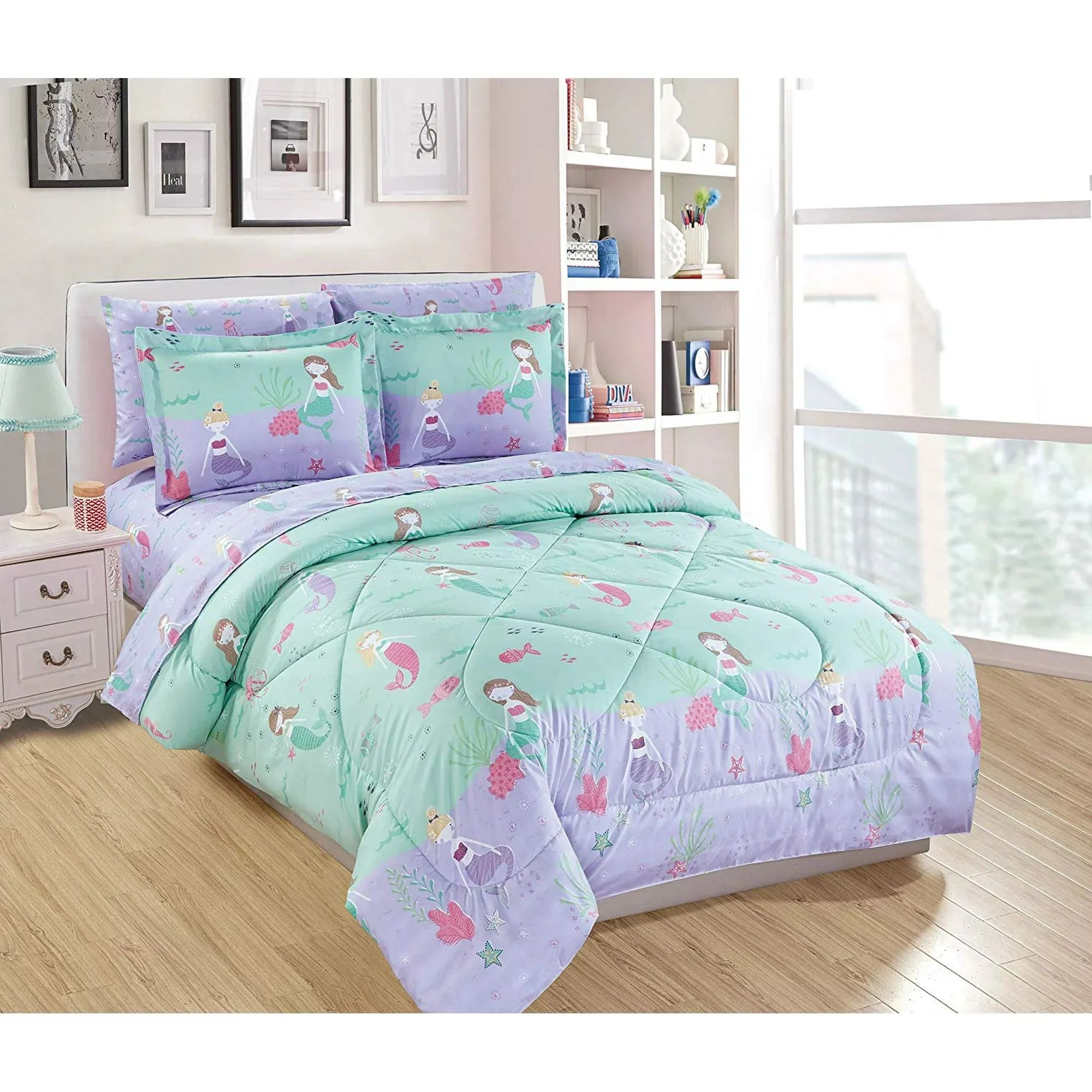 7 Piece Comforter Bedding Set for Girls in a Bag with Sheet Set