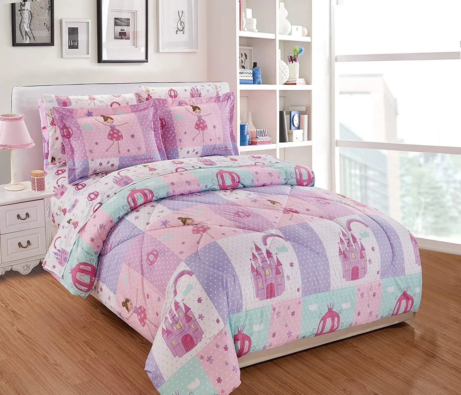 7 Piece Comforter Bedding Set for Girls in a Bag with Sheet Set