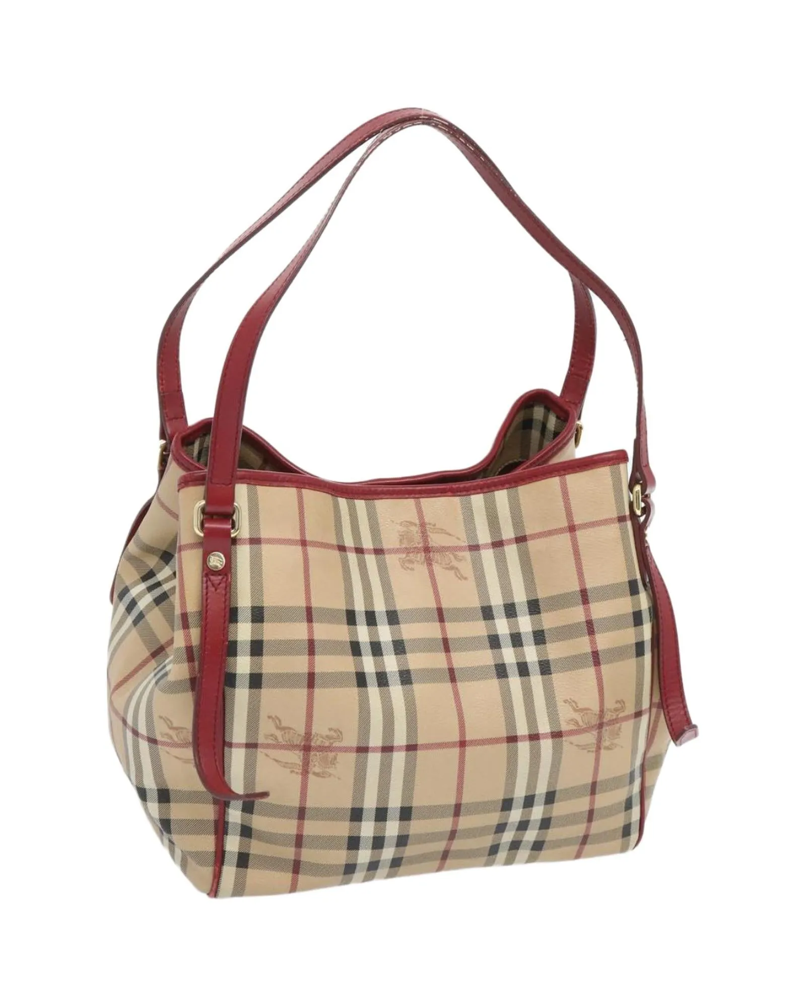 Authentic Burberry Check Tote Bag in Beige and Red