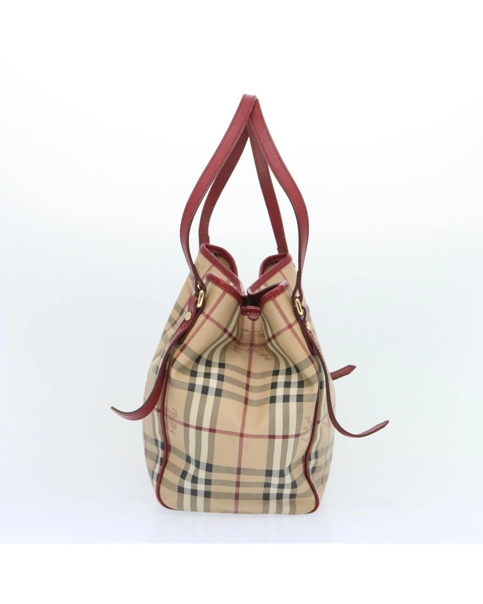 Authentic Burberry Check Tote Bag in Beige and Red