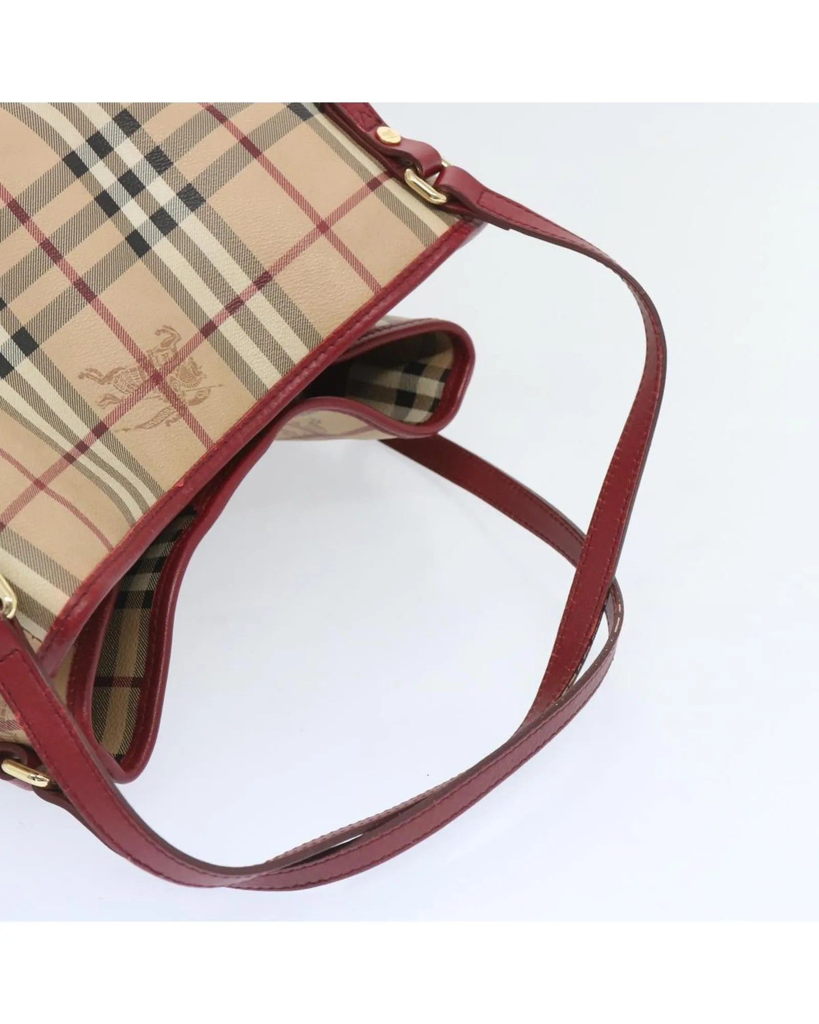 Authentic Burberry Check Tote Bag in Beige and Red