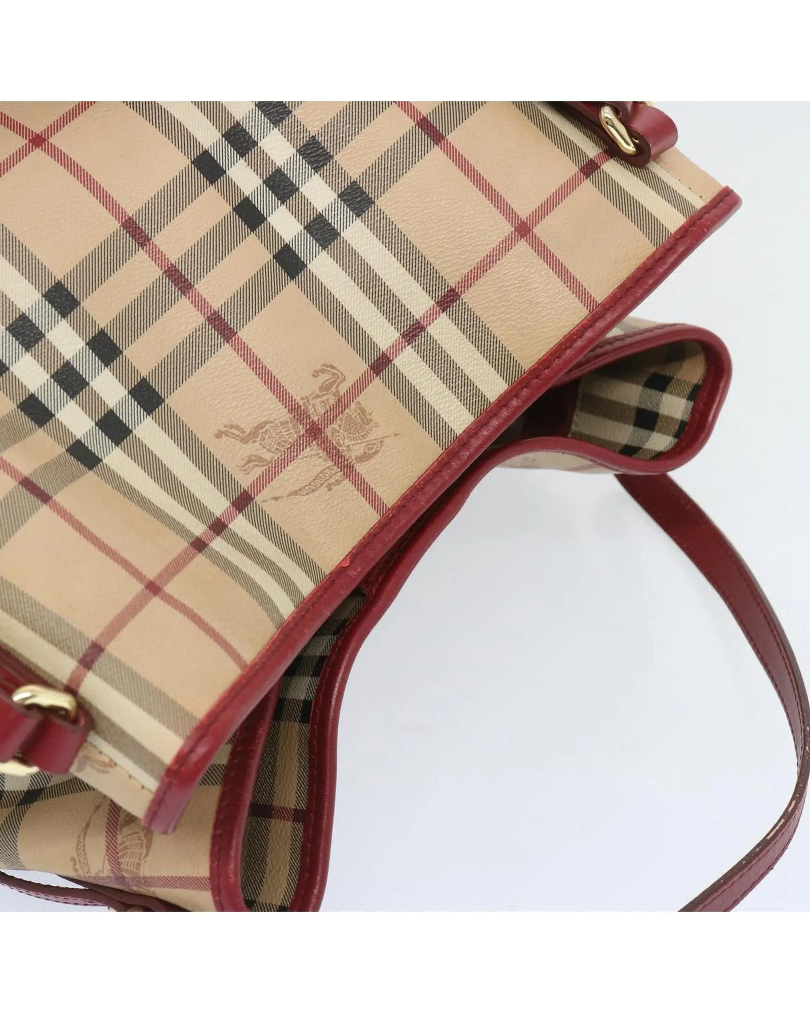 Authentic Burberry Check Tote Bag in Beige and Red