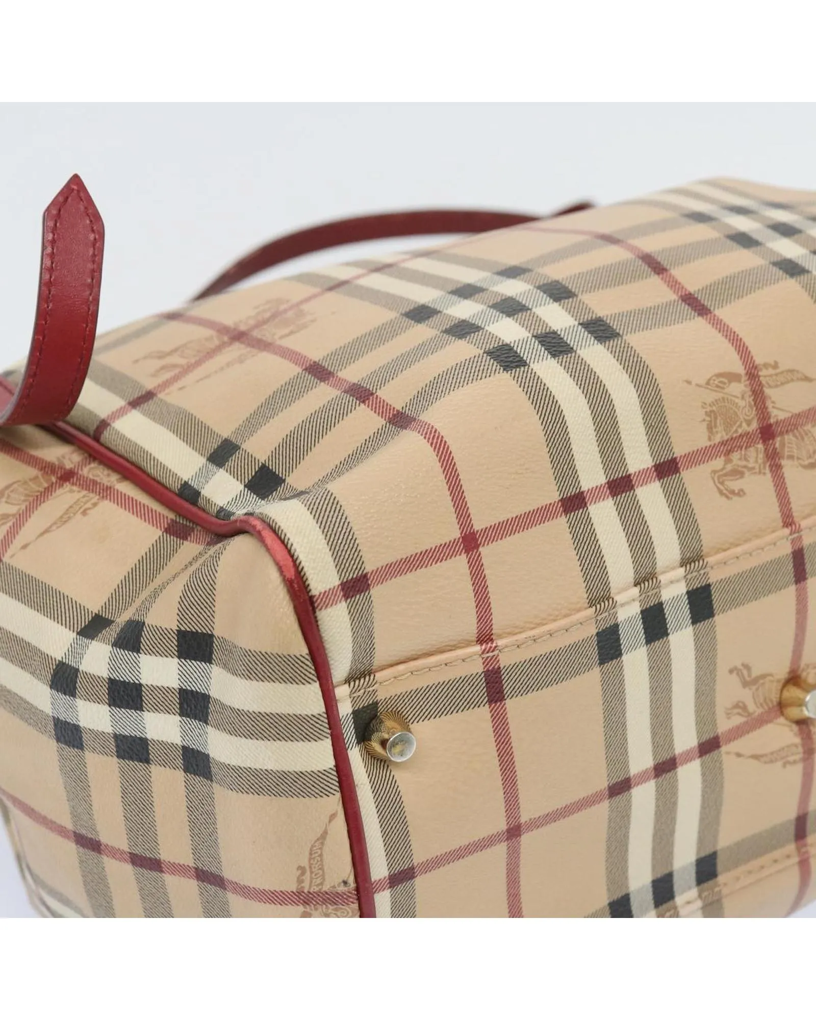 Authentic Burberry Check Tote Bag in Beige and Red