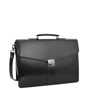 Black Leather Briefcase For Mens Laptop Business Organiser Shoulder Bag Alvin