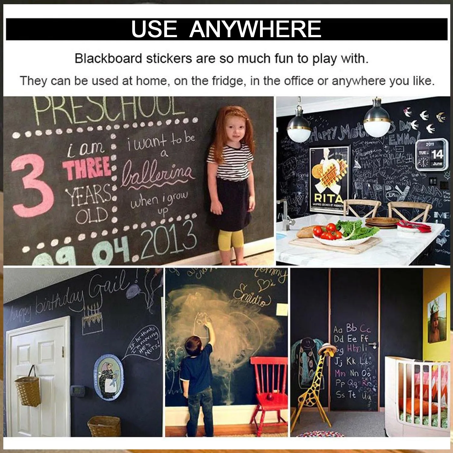 Blackboard Erasable Wall Sticker Chalkboard Sticker Removable Blackboard Wall Stickers Mural for Kids Room