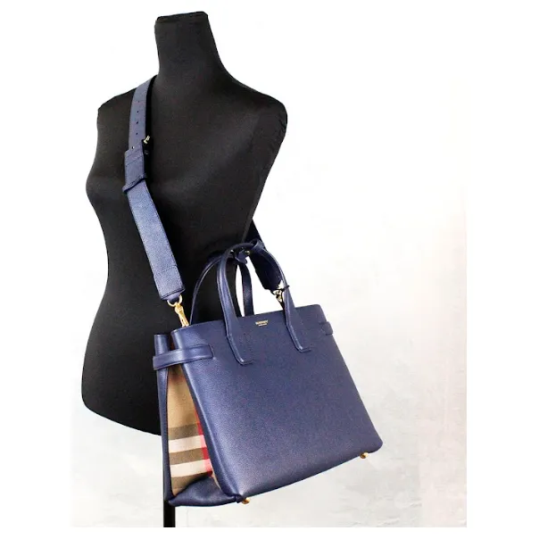 Burberry Banner Medium Regency Blue Leather Tote Crossbody Handbag Purse