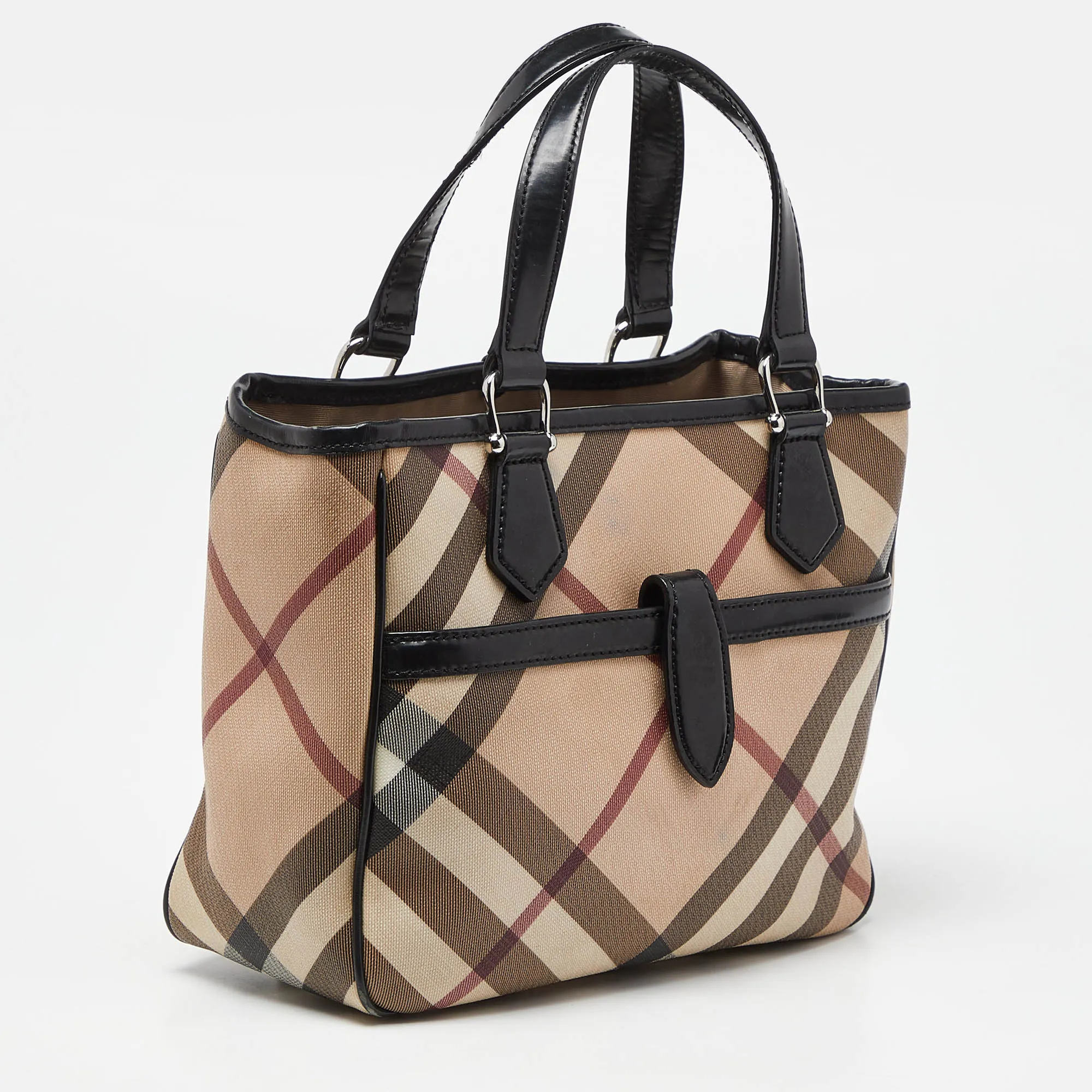 BURBERRY Beige/Black Super Nova Check PVC and Patent Leather Tote