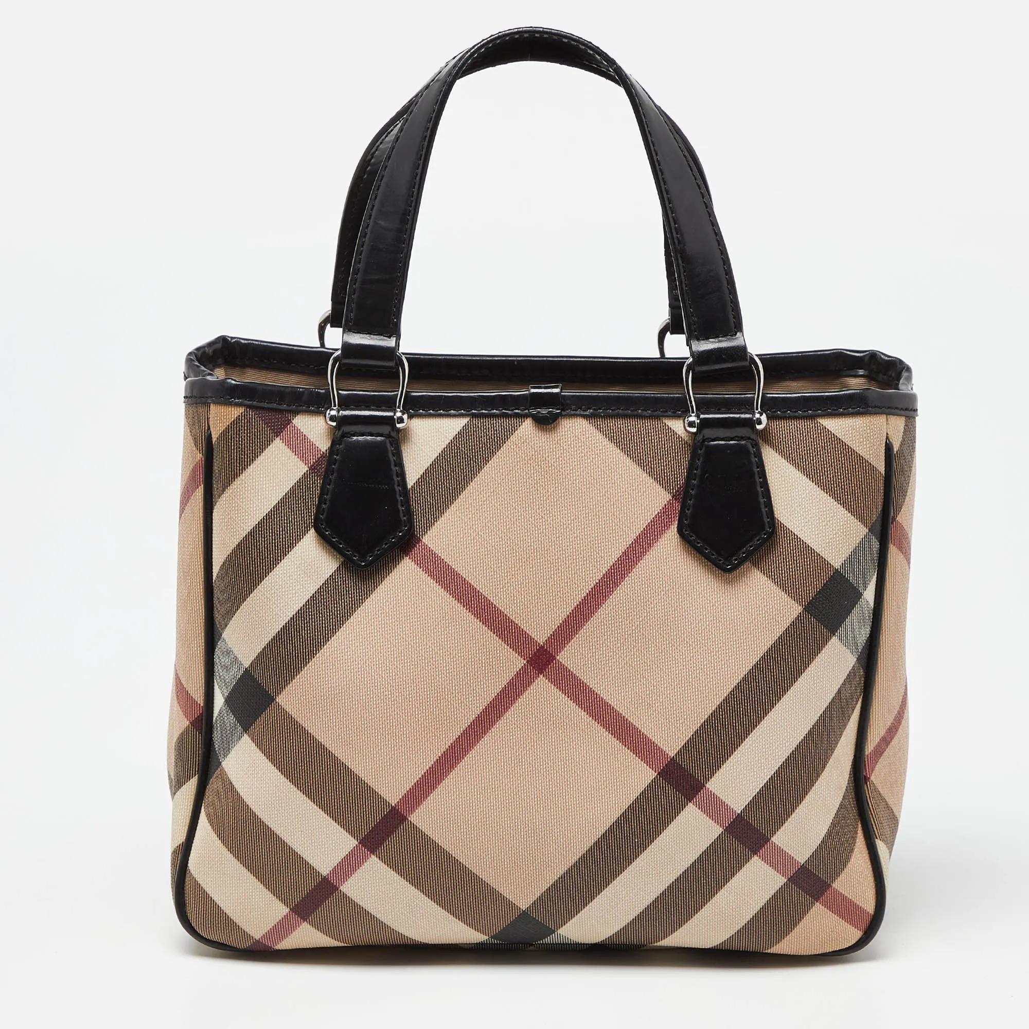 BURBERRY Beige/Black Super Nova Check PVC and Patent Leather Tote