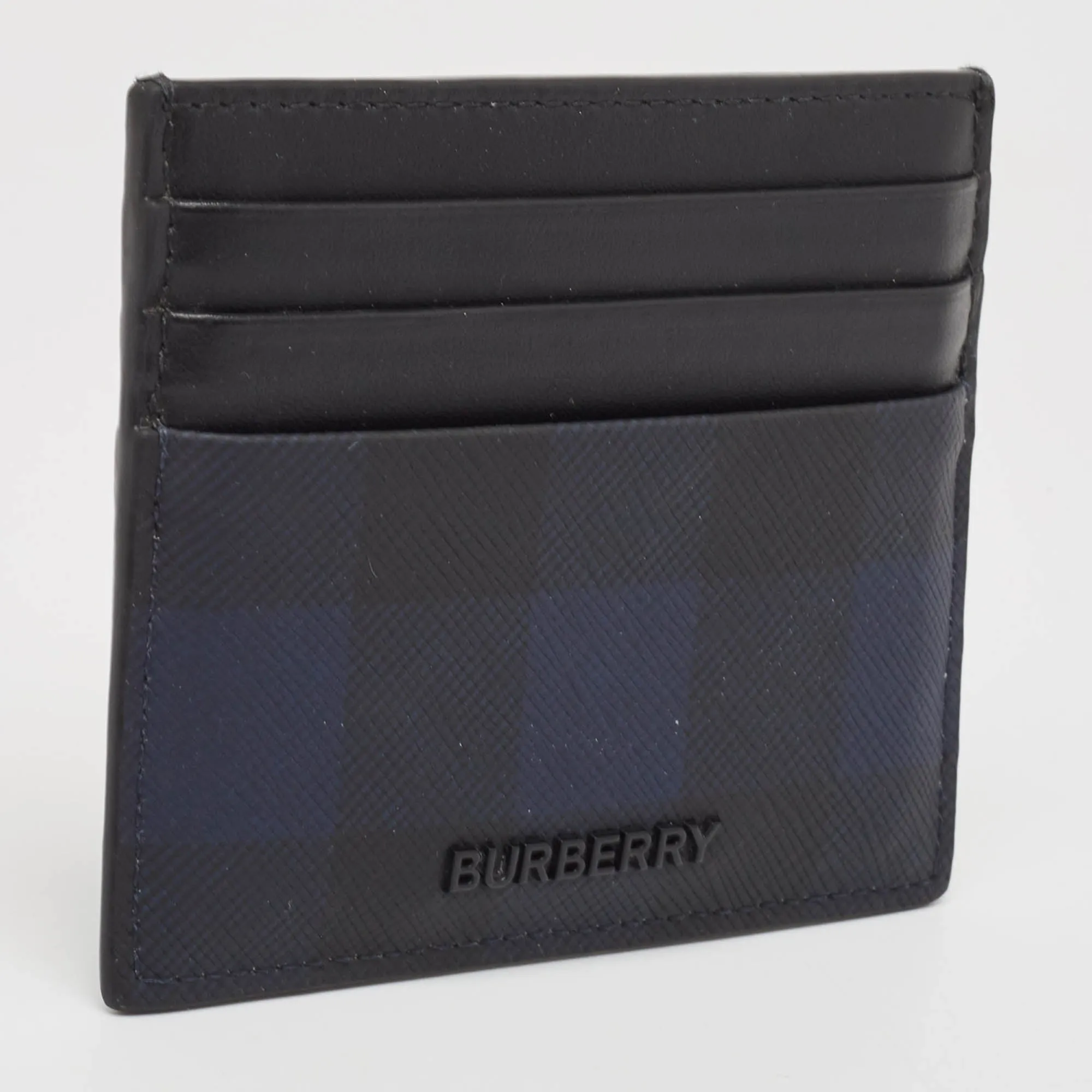 BURBERRY Black/Blue Check Coated Canvas and Leather Sandon Card Holder