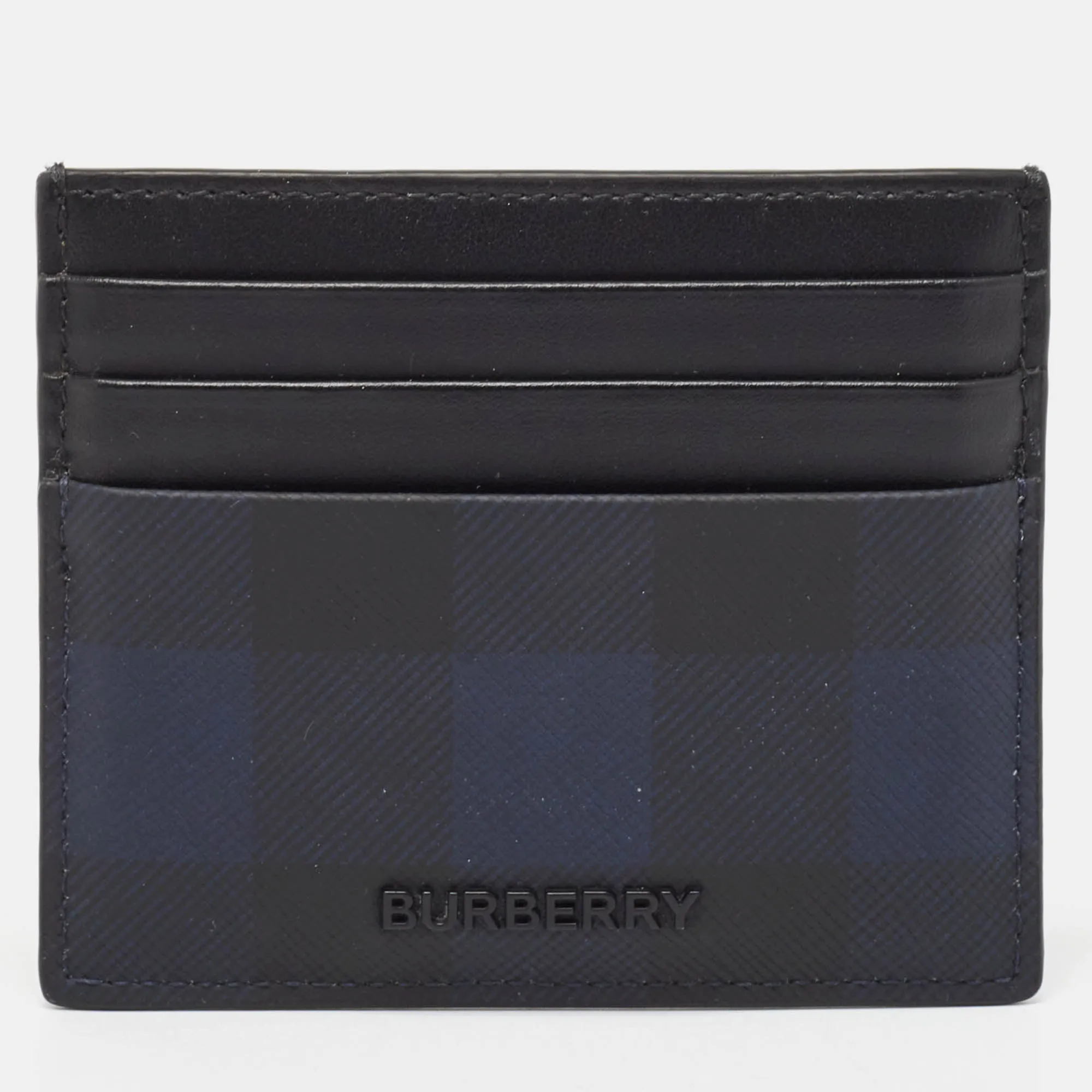 BURBERRY Black/Blue Check Coated Canvas and Leather Sandon Card Holder