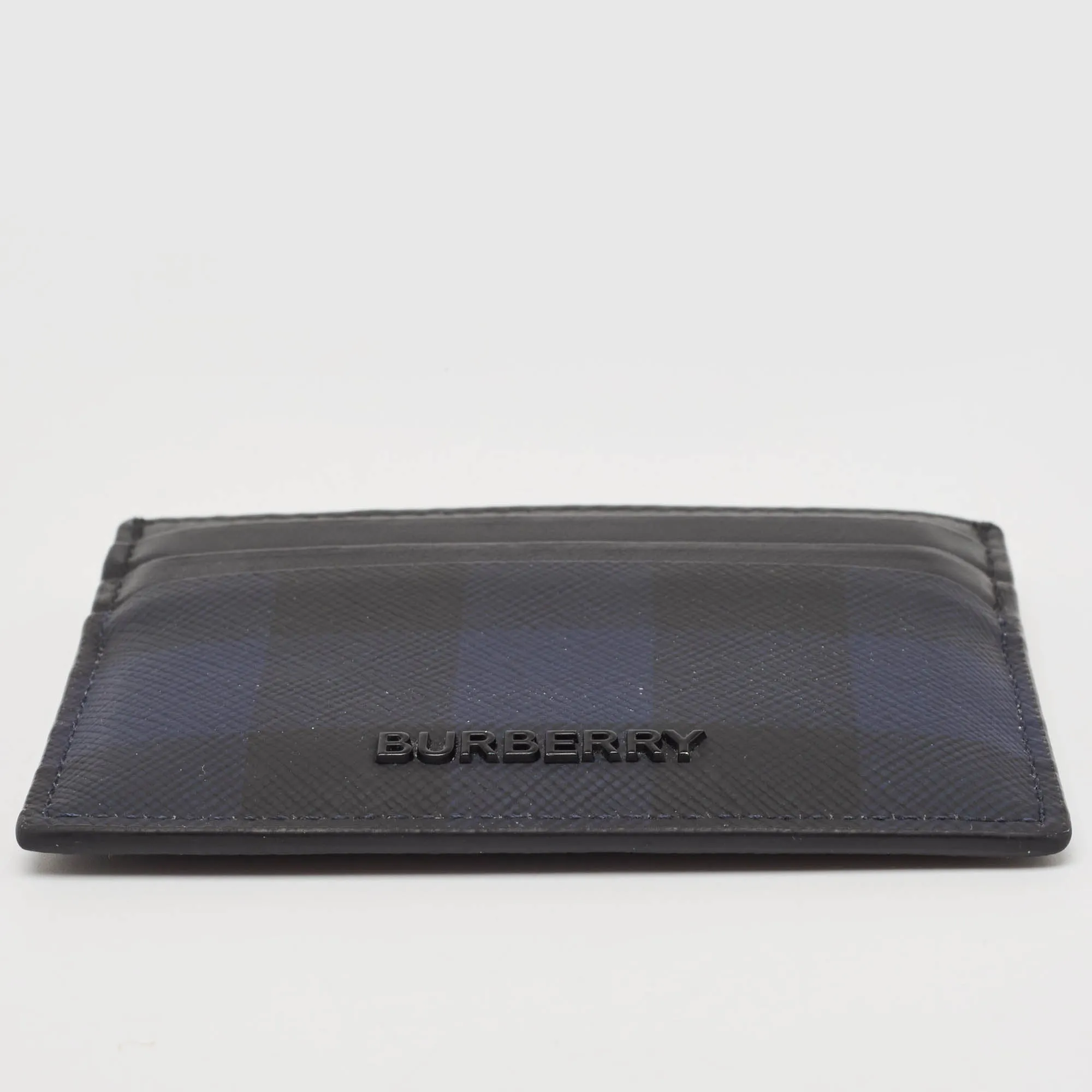 BURBERRY Black/Blue Check Coated Canvas and Leather Sandon Card Holder