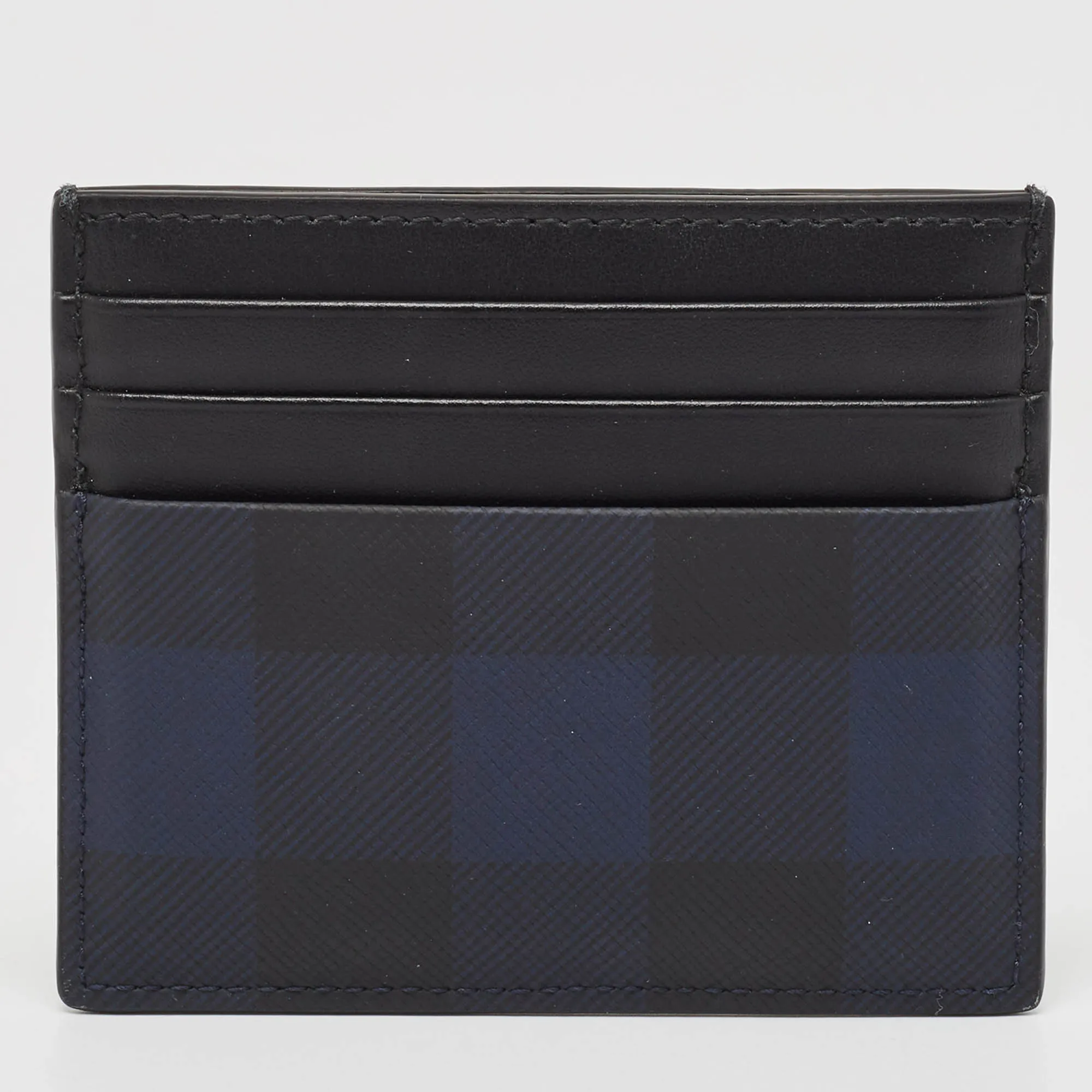 BURBERRY Black/Blue Check Coated Canvas and Leather Sandon Card Holder