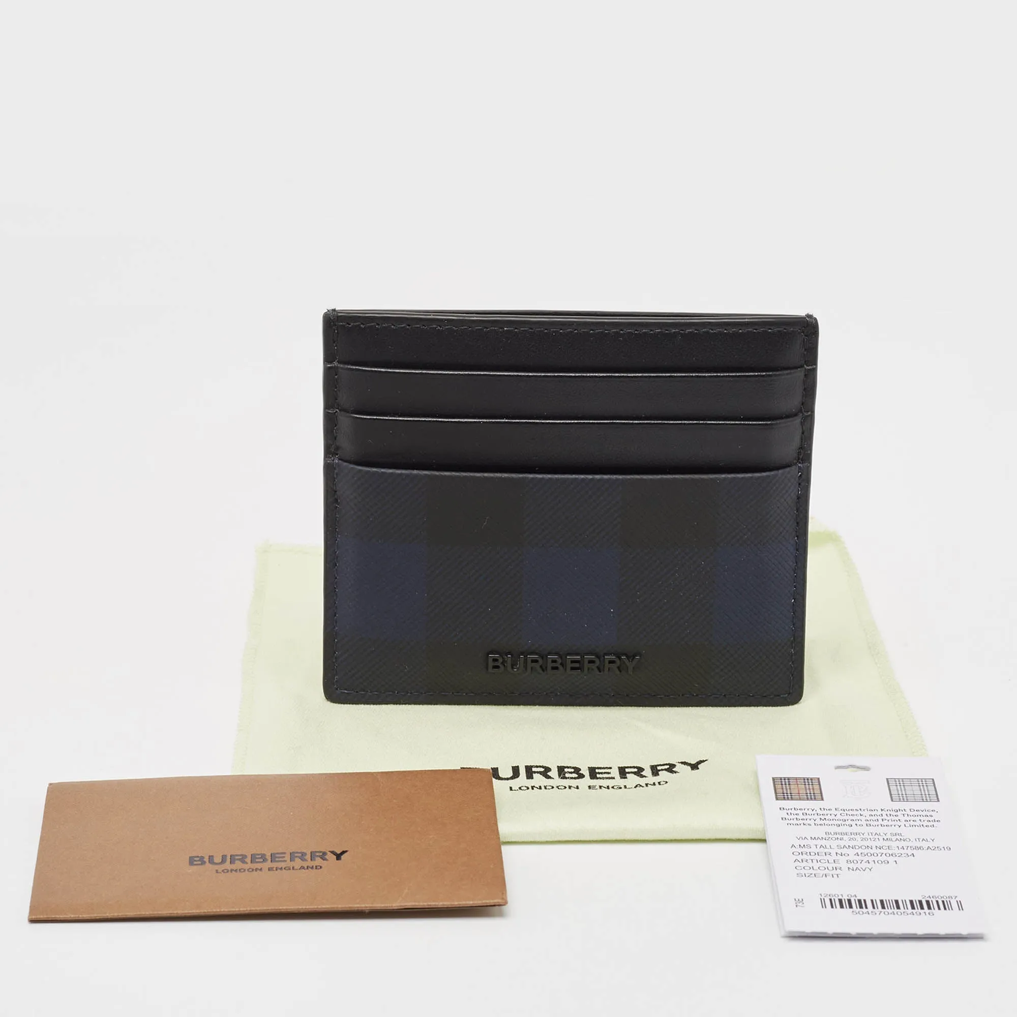 BURBERRY Black/Blue Check Coated Canvas and Leather Sandon Card Holder