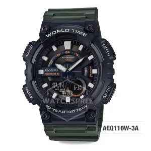 Casio Men's Standard Analog Digital Olive Green Resin Band Watch AEQ110W-3A AEQ-110W-3A