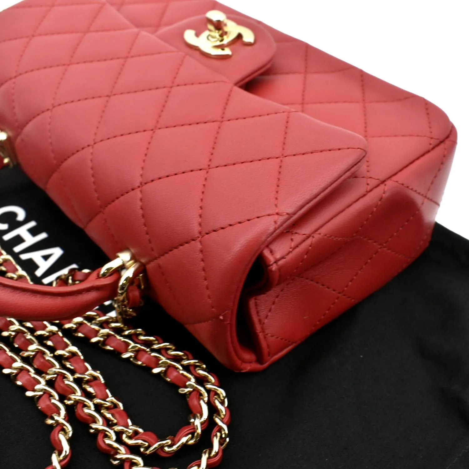 CL Mini Top Handle Rectangular Flap Quilted Leather Crossbody Bag Red