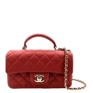 CL Mini Top Handle Rectangular Flap Quilted Leather Crossbody Bag Red