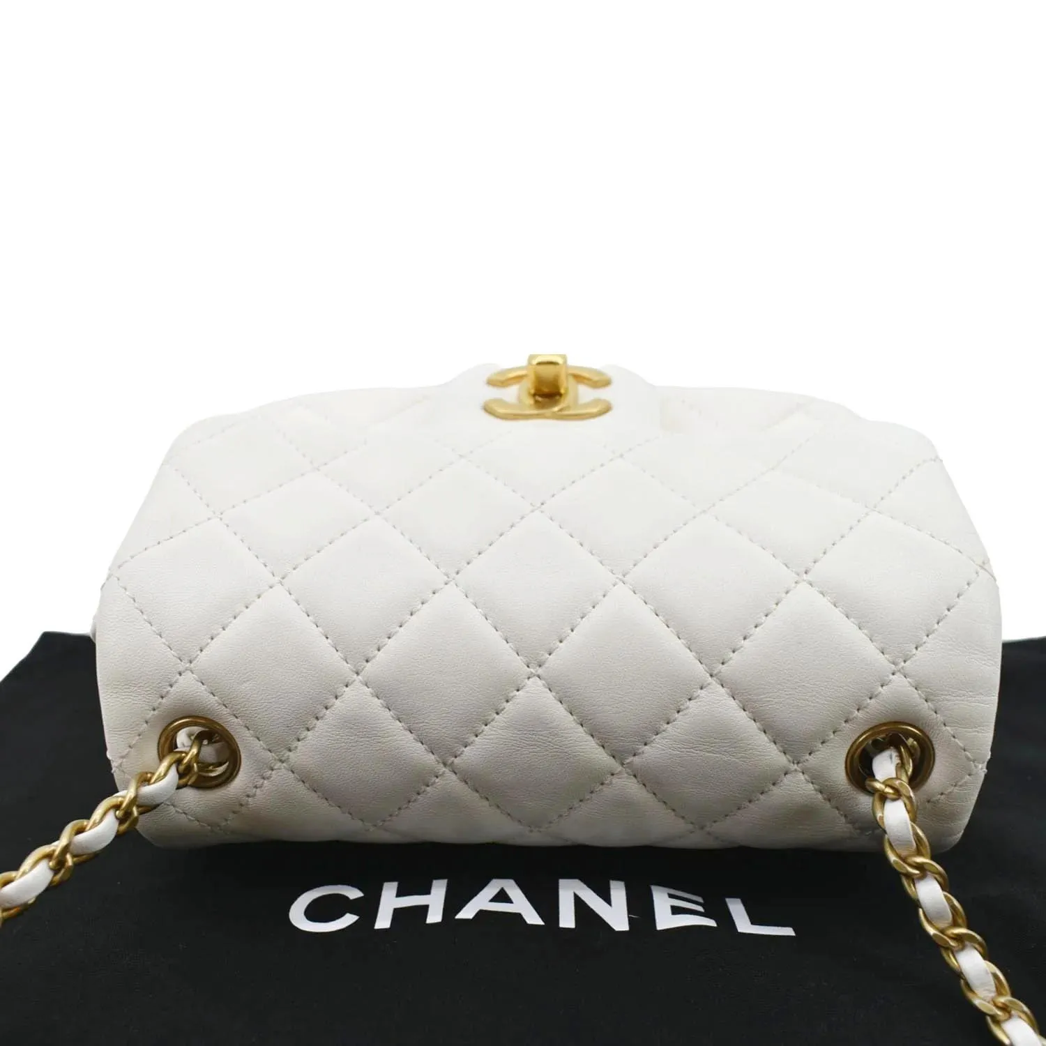 CL Pearl Crush Mini Square Flap Leather Crossbody Bag White