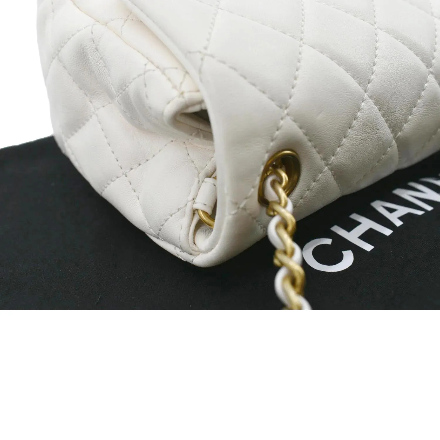 CL Pearl Crush Mini Square Flap Leather Crossbody Bag White