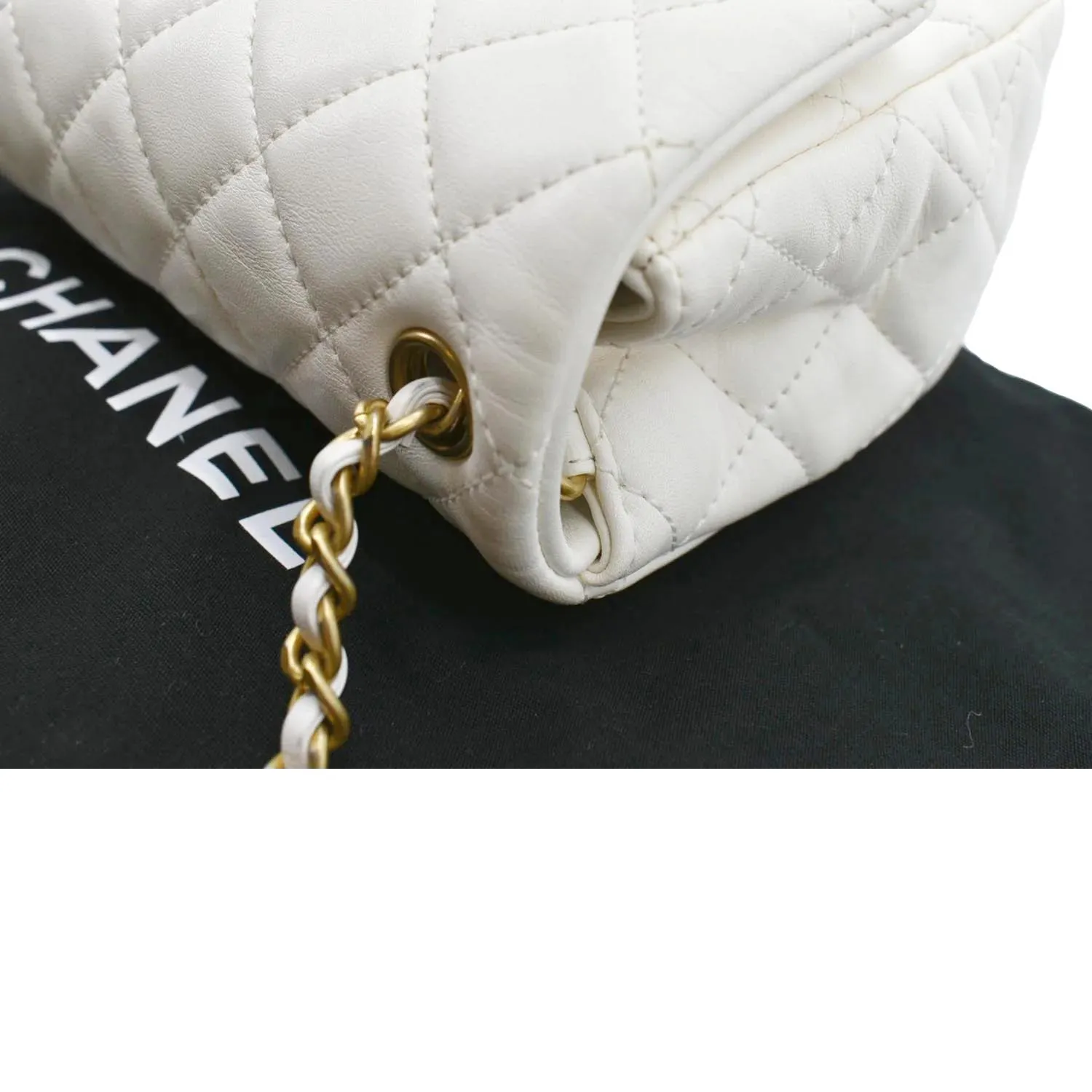 CL Pearl Crush Mini Square Flap Leather Crossbody Bag White