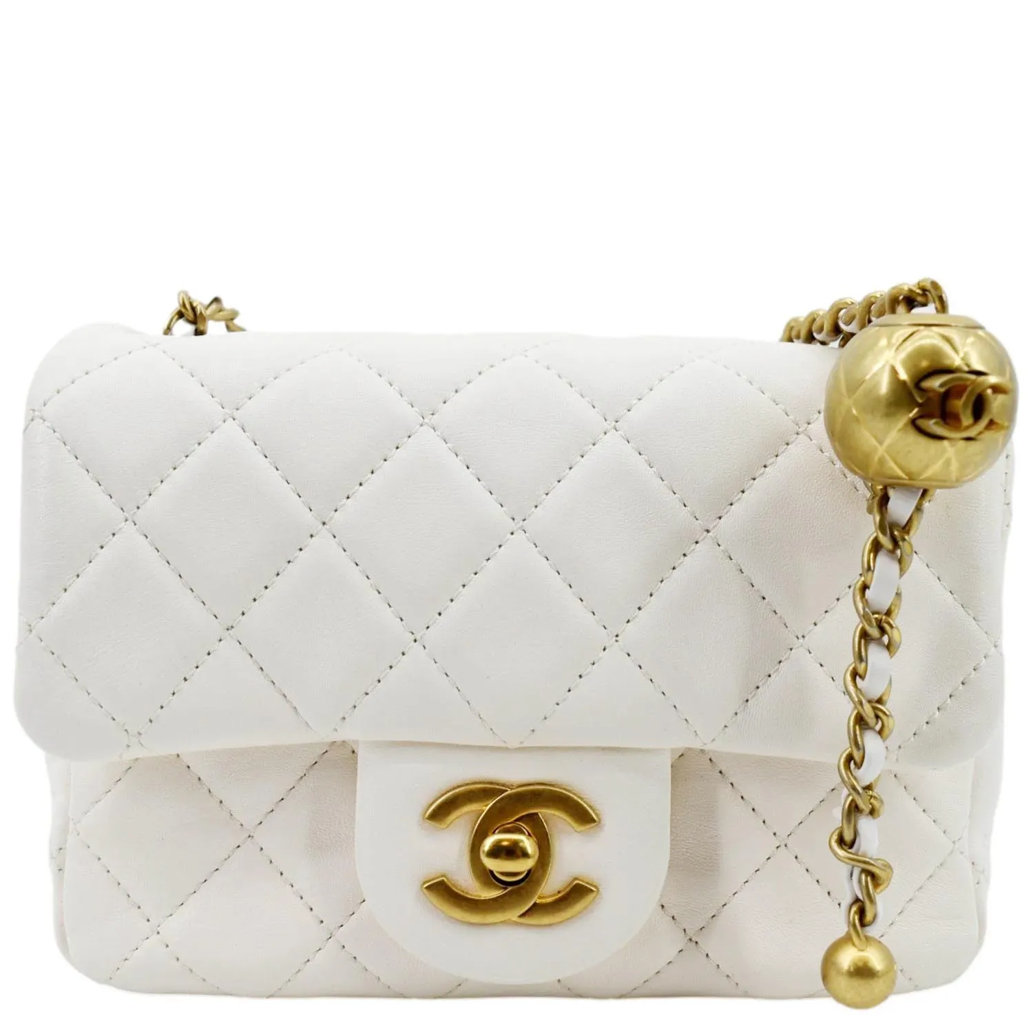 CL Pearl Crush Mini Square Flap Leather Crossbody Bag White