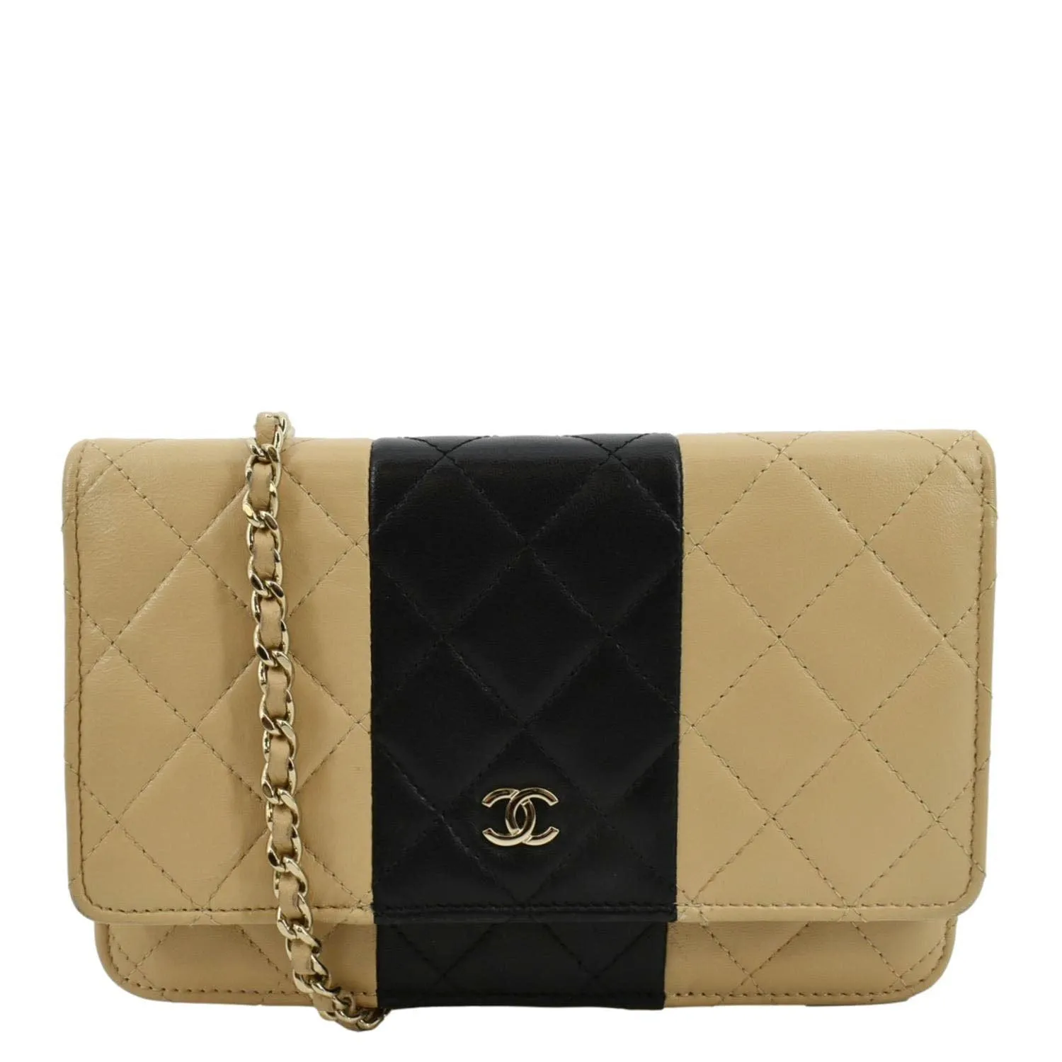 CL WOC Quilted Leather Wallet On Chain Crossbody Bag Bicolor