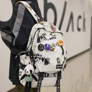 Cool Women Men Graffiti Pattern Trendy Backpack Lady Travel Badge Backpack Harajuku Bag Female Male College Girl Boy Student Bag