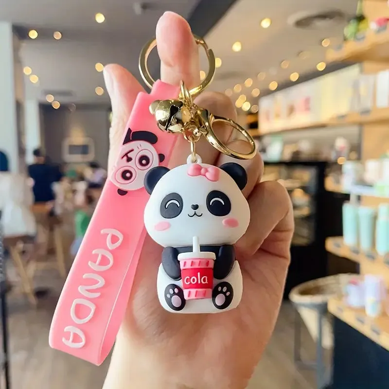 Cute Pink Panda Girl | 3D Lanyard Keychain | Silicone