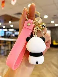 Cute Pink Panda Girl | 3D Lanyard Keychain | Silicone