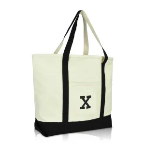 Dalix Initial Tote Bag Personalized Monogram Zippered Top Letter - X