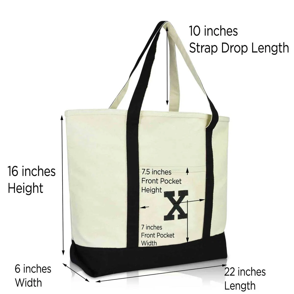 Dalix Initial Tote Bag Personalized Monogram Zippered Top Letter - X