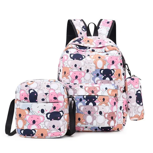 deanwangkt 3pcs/set Printing School Bags Backpacks Schoolbag Fashion Kids Lovely Backpack For Children Girls School bag Student Mochila sac