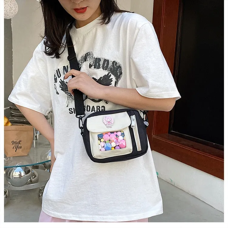 deanwangkt Cute Small Bag Women With Transparent Pocket Crossbody Bags Women Mini Shoulder Bag Nylon Bag Women Bolsa Feminina Phone Bags