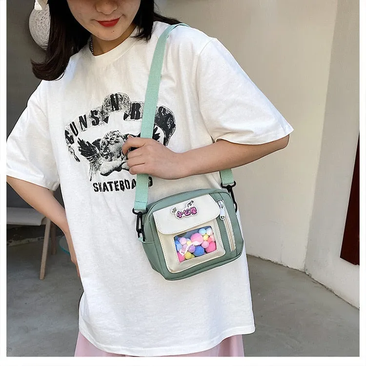 deanwangkt Cute Small Bag Women With Transparent Pocket Crossbody Bags Women Mini Shoulder Bag Nylon Bag Women Bolsa Feminina Phone Bags