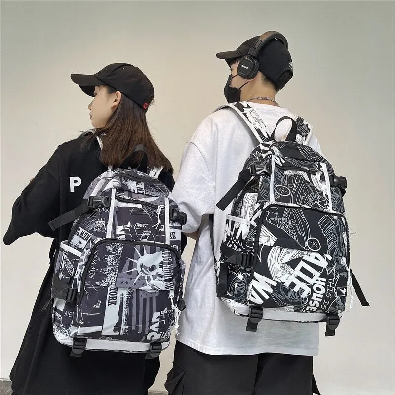 deanwangkt Harajuku Girl Male School Bag Female Graffiti Print Men Backpack Women Book Boy Bag Nylon Ladies Fashion Laptop Backpack Student