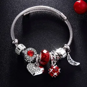 DEANWANGKT Love Heart DIY Bracelet Crystal Bead Charms Bracelets & Bangles Fashion Indian Jewelry Steel Chain Wristband Brand Gift