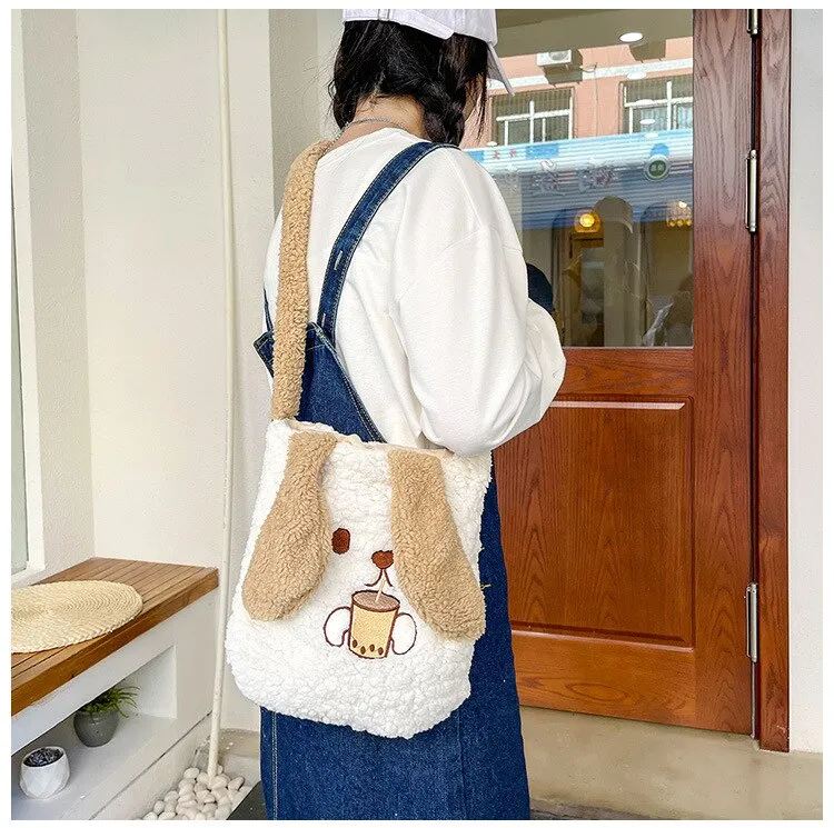 deanwangkt  Winter Soft Plush Bag Women Imitation Lamb Wool Crossbody Bags Bunny Ears Shoulder Bag Kawaii Cross Body Bags Women Bolsa Bags