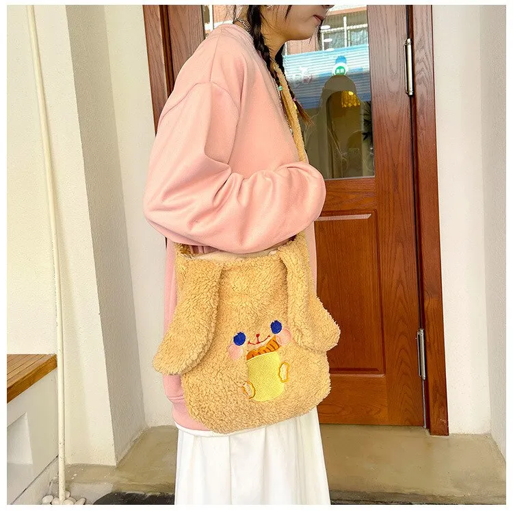 deanwangkt  Winter Soft Plush Bag Women Imitation Lamb Wool Crossbody Bags Bunny Ears Shoulder Bag Kawaii Cross Body Bags Women Bolsa Bags