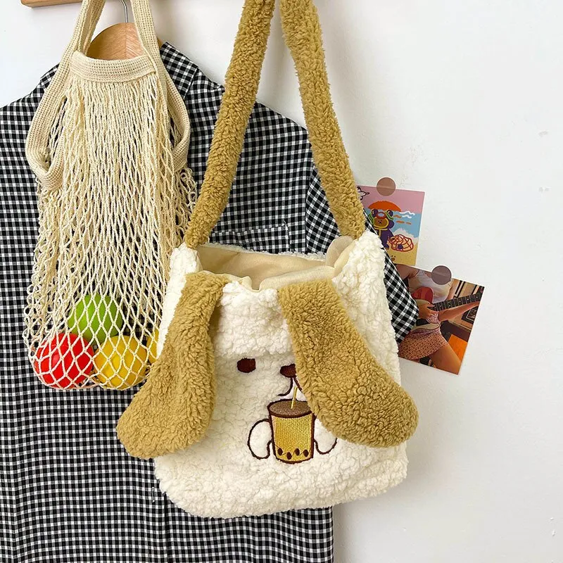 deanwangkt  Winter Soft Plush Bag Women Imitation Lamb Wool Crossbody Bags Bunny Ears Shoulder Bag Kawaii Cross Body Bags Women Bolsa Bags