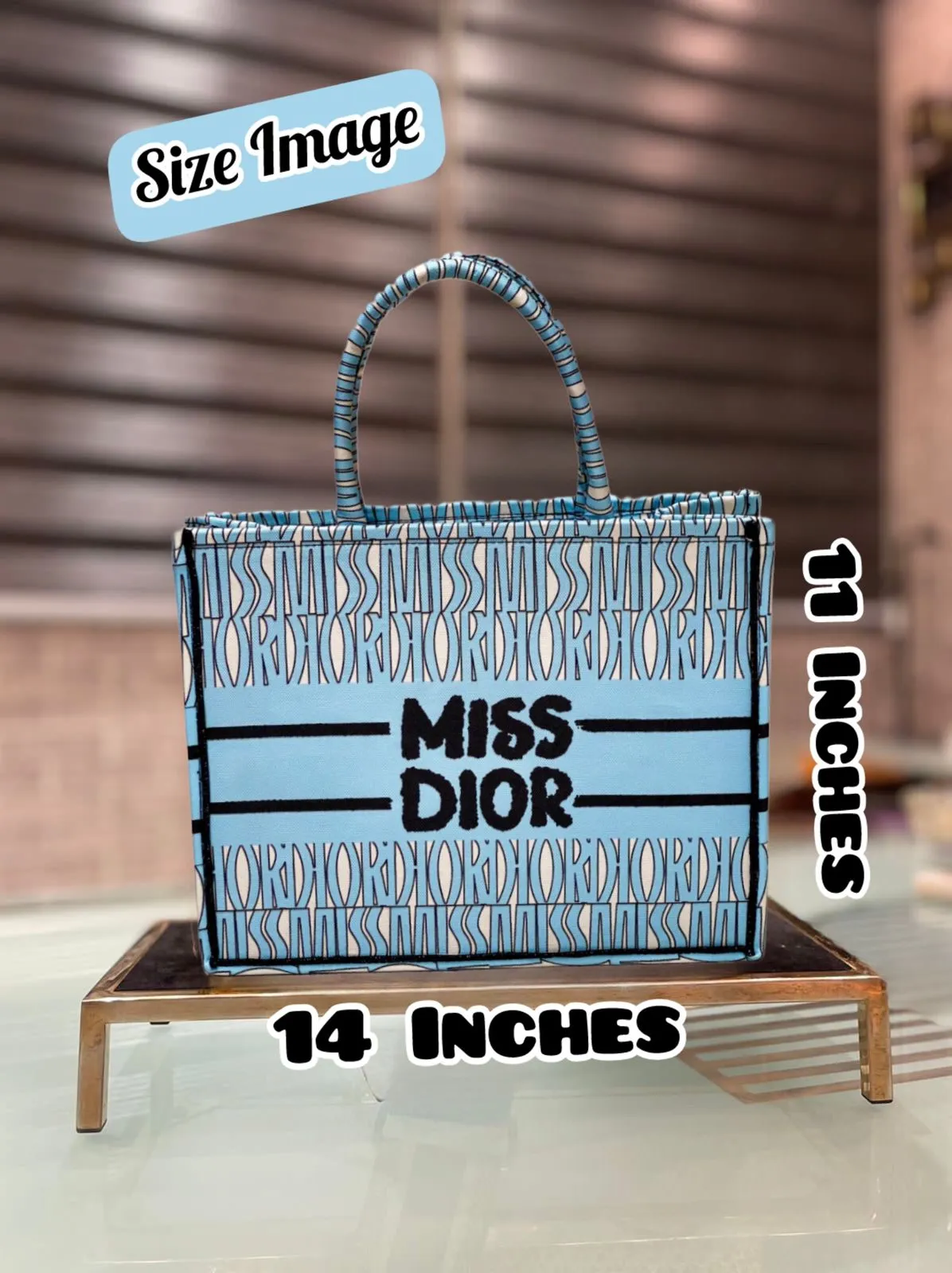 Dior-Inspired Book Tote with Miss Dior Graffiti (Blue)