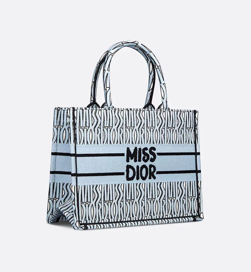 Dior-Inspired Book Tote with Miss Dior Graffiti (Blue)