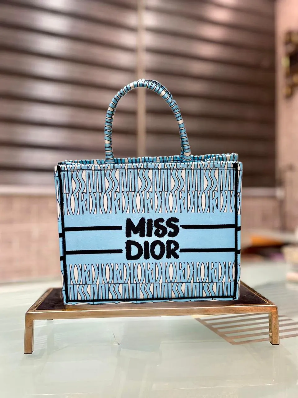 Dior-Inspired Book Tote with Miss Dior Graffiti (Blue)