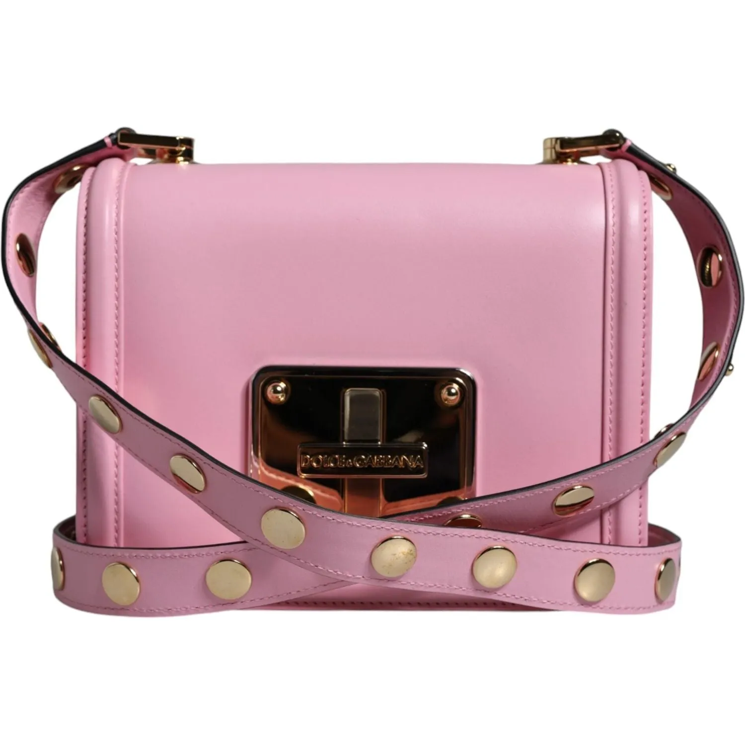 Dolce & Gabbana Baby Pink LOLA Leather Studded Crossbody Strap Bag