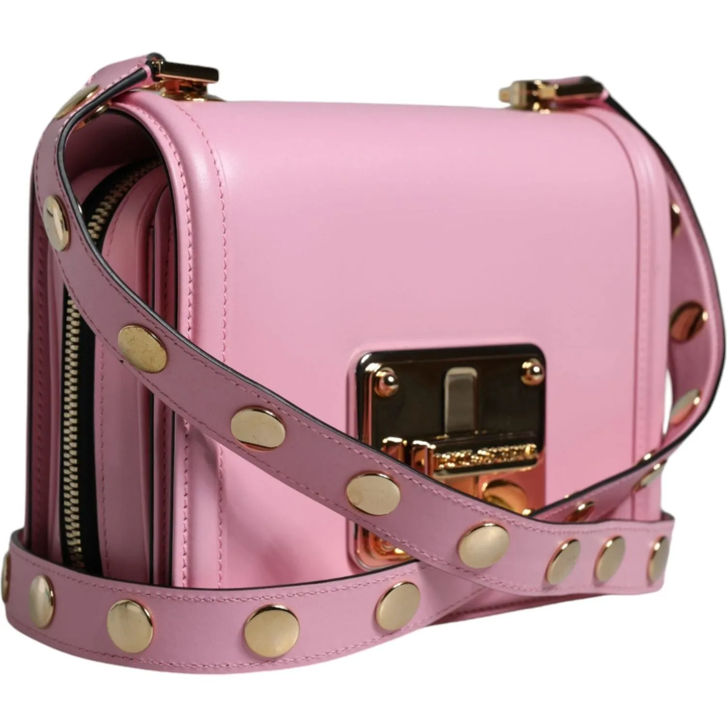 Dolce & Gabbana Baby Pink LOLA Leather Studded Crossbody Strap Bag