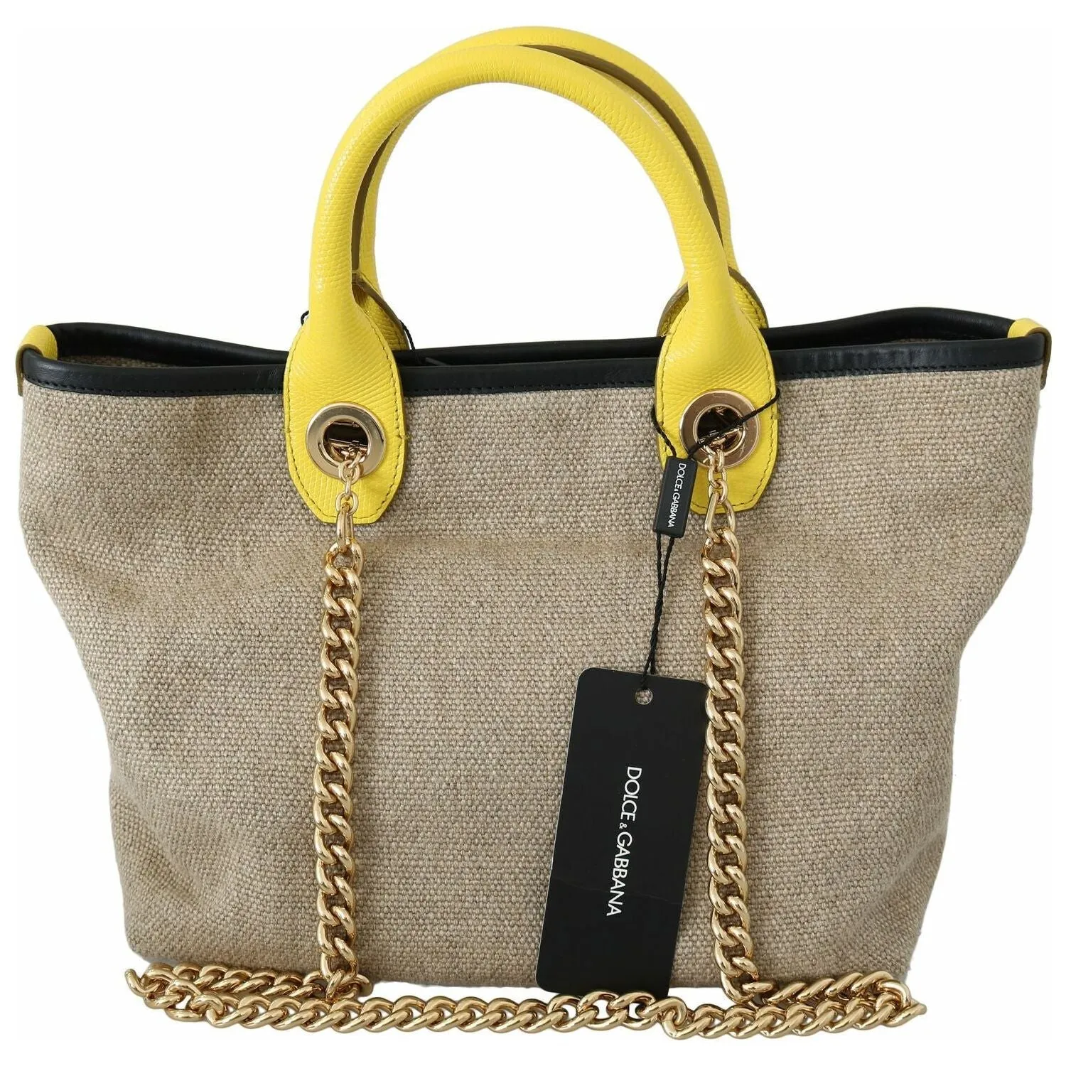 Dolce & Gabbana Beige Linen-Calf Tote with Gold Chain