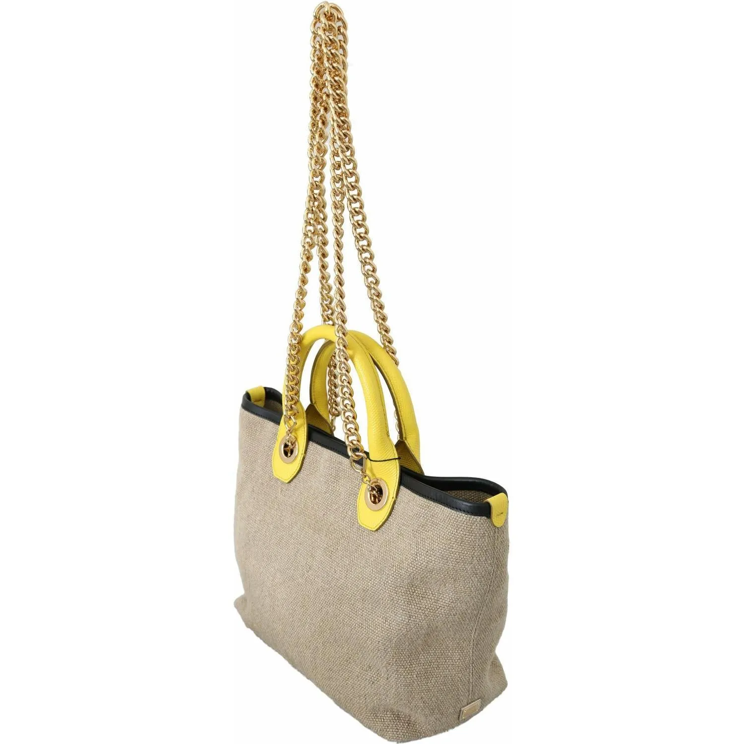 Dolce & Gabbana Beige Linen-Calf Tote with Gold Chain