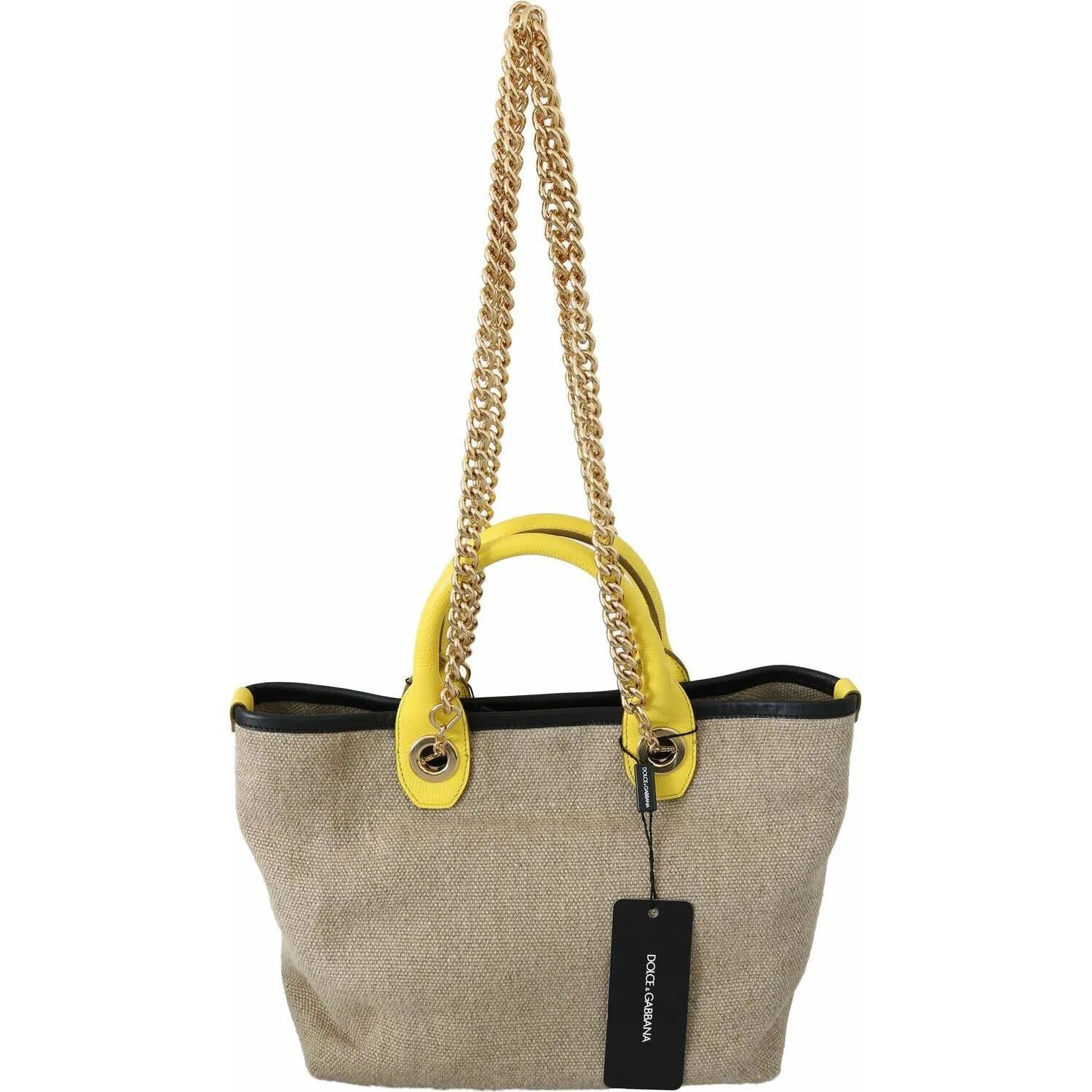 Dolce & Gabbana Beige Linen-Calf Tote with Gold Chain