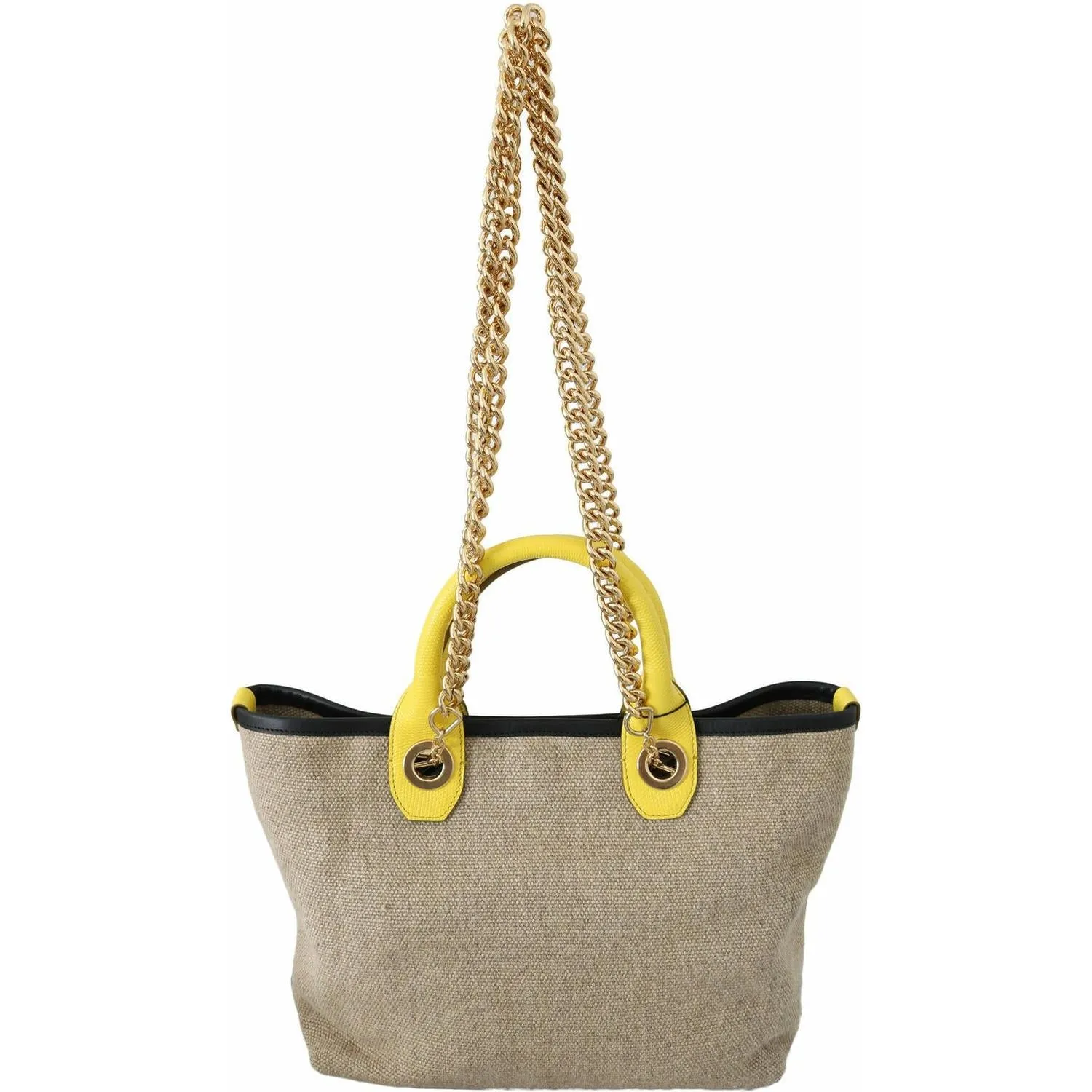 Dolce & Gabbana Beige Linen-Calf Tote with Gold Chain