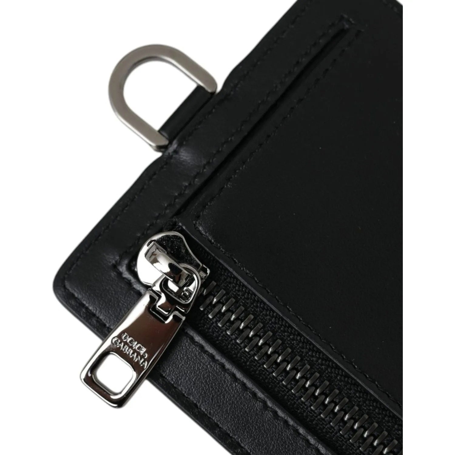 Dolce & Gabbana Black Calf Leather Lanyard Logo Card Holder Men Wallet