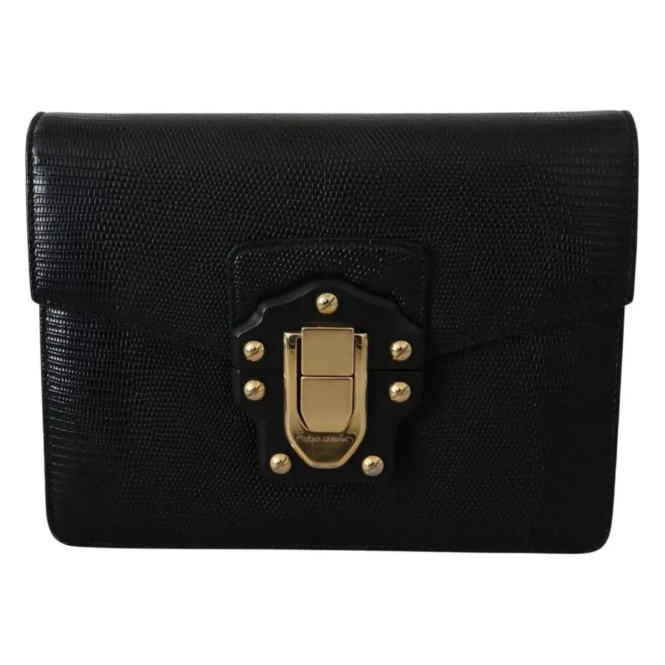 Dolce & Gabbana Black Leather Gold Metal Mini Women Purse Bag Lucia Wallet